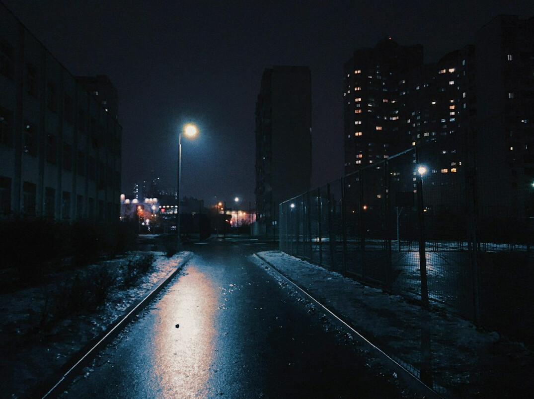 dark city street at night
